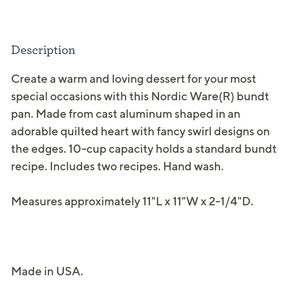 Nordic Ware Kitchen - Nordic Ware Cast Aluminum Quilted Heart Bundt Pan Nordic Ware Kitchen - Nordic Ware Cast Aluminum Quilted Heart Bundt Pan